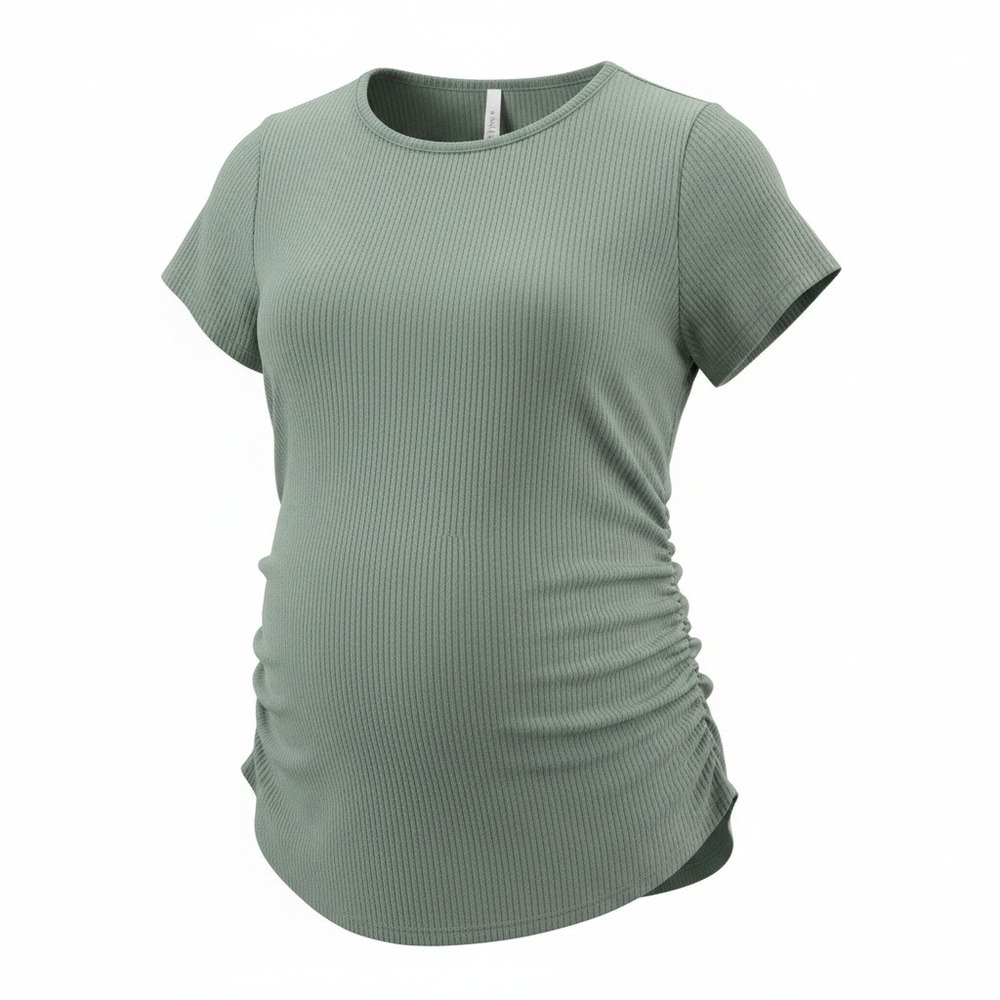 Thyme & Honey Maternity Top Womens Large Sage Green Ribbed Ruched Side Tee